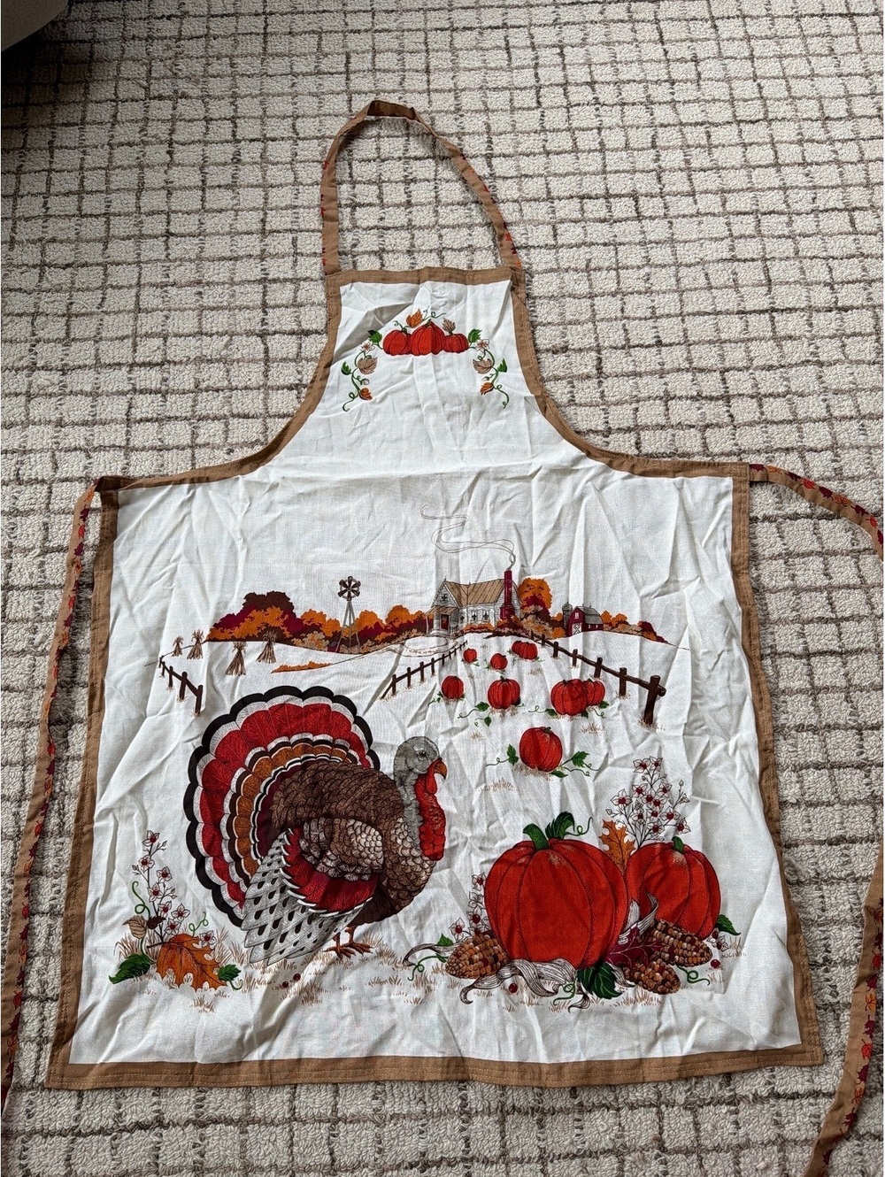 Vintage fall Thanksgiving cottage, Grandma core pumpkin turkey leaves apron